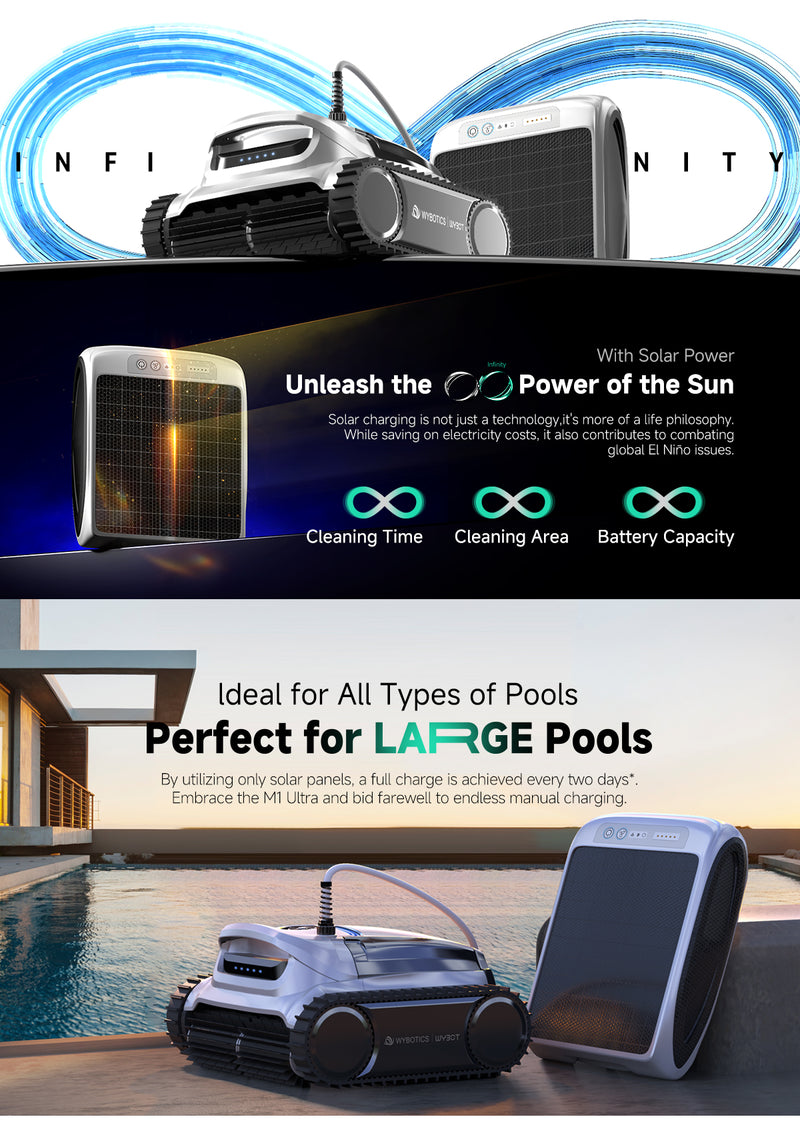 Solar Power WYBOT M1 Ultra High-end Cordless Robotic Pool Cleaner